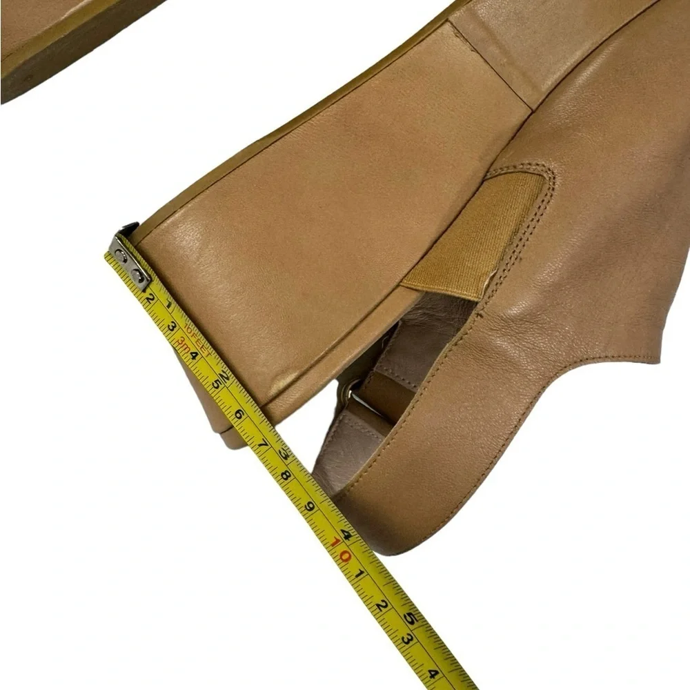 Stuart Weitzman Offset Leather Peep-Toe Wedge, Pecan size 7